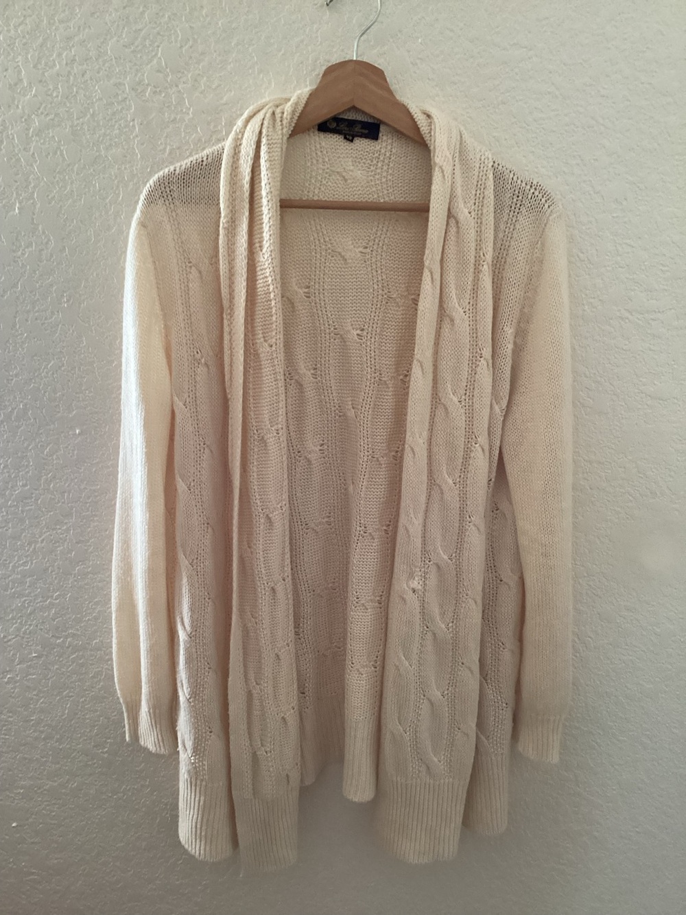 Loro Piana Cream Cable-Knit Open Cardigan